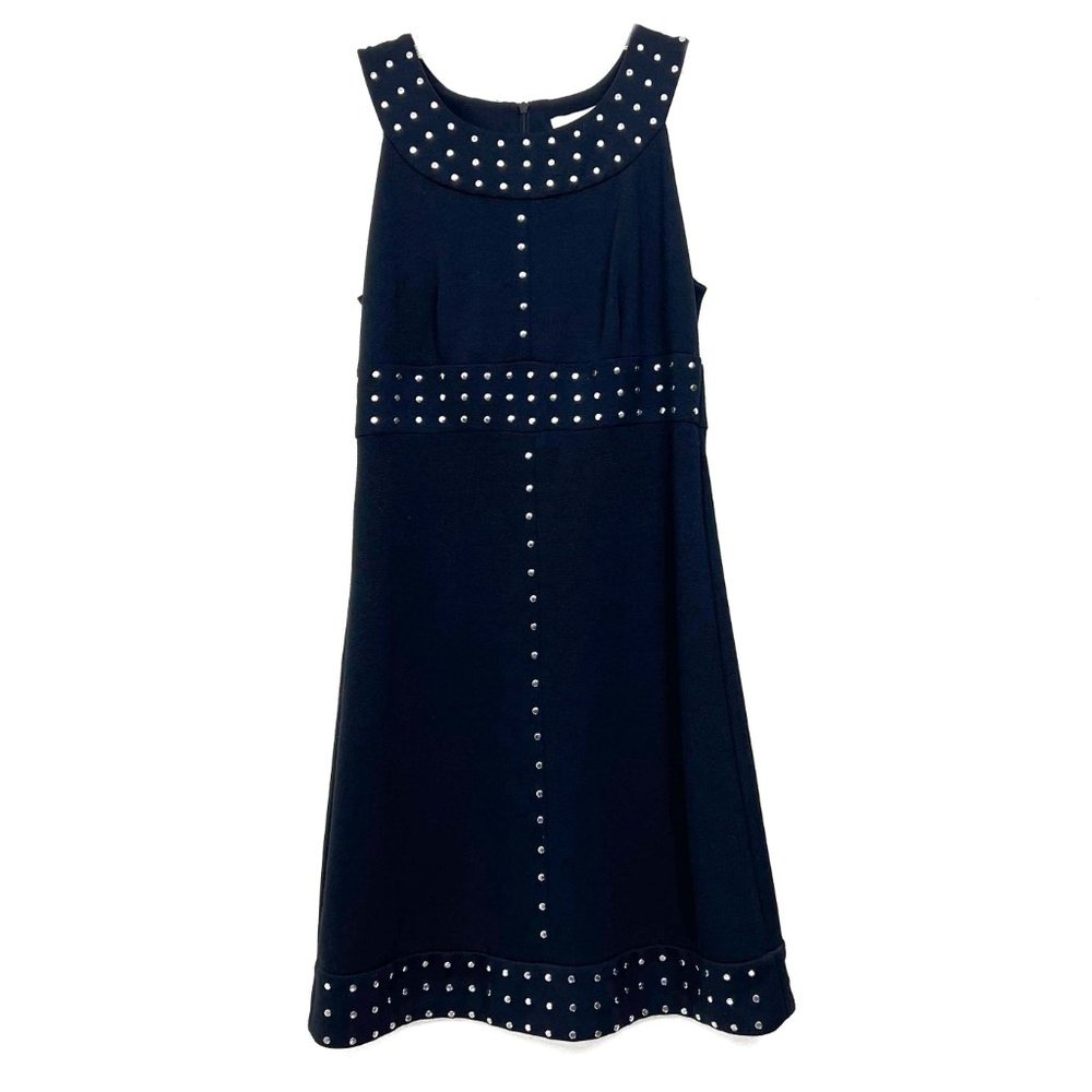 Michael Kors Metal Silver Studded Black Fit & Flare Dress w/ Empire Waist